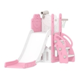 AIYAPLAY 5-in-1 Kids Slide Set, Frog Theme, Pink