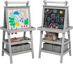 AIYAPLAY Art Easel for Kids with Paper Roll, 3 in 1 Kids Easel Double-Sided Magnetic Whiteboard and Chalkboard with Storage Baskets, for Children 3-6 Years – Grey
