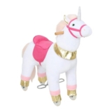 AIYAPLAY Ride-on Plush Rocking Horse with Wheels, White, Ages 3-5