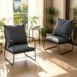 ALAULM 3-Piece Garden Conversation Set,Breathable Woven PE Rattan Chairs with Washable Cushions & Round Metal Coffee Table, Outdoor Patio Furniture Set for Garden, Balcony, Porch & Backyard (Grey)