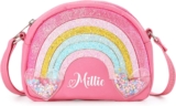 ALBERTBAND Personalised Kids Crossbody Bag with Name Rainbow Shoulder Bag for Girls PU Leather Children Handbagng Adjustable Strap Kids Purse Birthday Christmas Back to School Gift