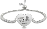 ALBERTBAND Personalised Photo Bracelet for Women Men Custom Heart Bracelet with Name Stainless Steel Adjustable Memorial Bracelets Gift for Grandma Grandpa Mum Dad