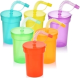 ALINK Reusable Kids Party Neon Sipper Cups with Lids and Straws, 6 Pack 380 ml Leak Proof Colorful Favor Cups for Birthday, Holiday, Events, Party Decoration Supplies