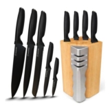 AMUSHOME 5-Piece Kitchen Knife Set with Block, Stainless Steel