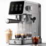 AMZCHEF Espresso Coffee Machines with 20 Bar Pressure, Self-Cleaning & Memory Function, LED Touch Screen, Compact Coffee Machine with Milk Frother for Home, Metallic Silver