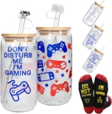 ANOTION Color Changing Gamer Coffee Cup -18oz/532ml Gaming Mug Glass Cup with Lid and Straw Christmas Gifts for Boyfriend Teenage Boys Men Cool Gaming Accessories Birthday Party Decorations-One Pack