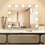 ANYHI 19×16 Vanity Mirror with Lights, Hollywood Dressing Table Mirror with 11 Dimmable LED Bulbs, Tabletop or Wall-Mounted, Detachable 10x Magnification, Silver