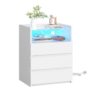 AOGLLATI Bedside Table with Charging Station and LED Lights, White