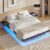AOGLLATI Floating Bed Frame with LED Lights and Charging Station King Size Bed Frame with Storage Shelves Metal Platform Bed Frame,Under-bed Storage/Noise Free/Black (King-150x200cm)