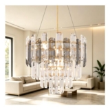 AOOCHOK Luxury Grey Crystal Modern Chandelier, round Pendant Light, 40cm