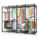 AQRA Metal Open Wardrobe, Heavy-Duty Rail, 4 Assembly Options, Black