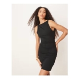 ASOS DESIGN Boat Neck Mini Dress with Ruched Sides in Black