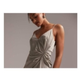 ASOS DESIGN Bridesmaid Satin Cami Maxi Dress with Drape Detail in Sage Green