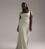 ASOS DESIGN Curve Bridesmaid satin square neck maxi dress in light green
