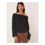 ASOS DESIGN Long Sleeve off Shoulder Corset Waist Tee in Black