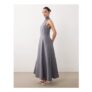 ASOS DESIGN Petite High Neck Sleeveless Swing Linen Look Maxi Dress