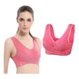 AWAVM Womens Corset Lace Bra Front Cross Buckle WatermelonRed