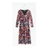 Abstract Print Ruched Long Sleeve Midi Dress