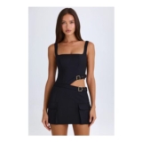 Acadia Belted Cut-out Mini Dress in Black