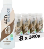 Acti-Shake Chocolate High Protein Dairy Drink 380g (Pack of 8) – 20g of Protein per bottle- Ready to Drink – Low Fat and No Added Sugars – Multipack
