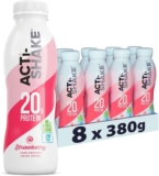 Acti-Shake Strawberry High Protein Dairy Drink 380g (Pack of 8) – 20g of Protein per bottle – Ready to Drink – Low Fat and No Added Sugars -Suitable for vegetarians- Multipack