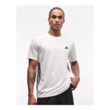 Adidas Training Essentials 3 Stripe T-Shirt in White.