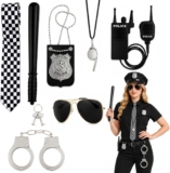 Adult Police Costume Set – 7Pcs Halloween Accessories With Handcuffs Shield
