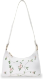 AfitLulu Floral Embroidery Leather Shoulder Bag, Zip Closure Small Shoulder Purse Handbag, Half Moon Bag Make Life Easier and Simpler