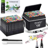 Alcohol Based Ink Art Markers, 120 Colors Broad&Fine Dual Tip Permanent Markers Pen Set for Professional Student Child Coloring Illustrations Sketch Drawing Painting Card Making (Black)