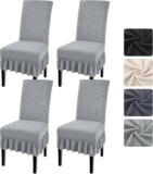 Alishomtll Stretch Waffle Dining Chair Covers Set of 4 with Ruffled Skirt, Removable Washable Universal Jacquard Chair Slipcovers for Dining & Swing Chairs, Ideal for Kitchen Hotel (Light grey, 4 pcs)