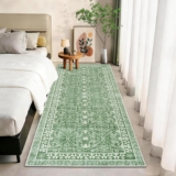 Alishomtll Vintage Green Oriental Floral Area Rug, 60×180 cm Carpet Anti-Slip Soft Faux Wool Rugs, Washable Large Carpets Durable Floor Carpets Runner for Bedroom Living Room