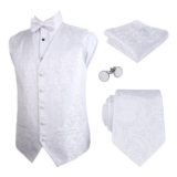 Alizeal Mens Retro Paisley 5Pc Suit Vest Set White M