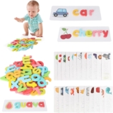 Alphabet Flash Cards Toys, Puzzle Game Wooden Alphabet, Spelling Learning Toy for Kids, Kid Alphabet Spell Educational Game Toy, Preschool Vocabulary Spelling for 2-5 Year Old Boys Girls