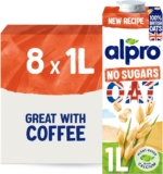 Alpro Oat Drink – No Sugars – 100% British Oats – Unsweetened Plant-Based Long Life Dairy Free & Lactose Free Milk Alternative – 1L (Pack of 8)