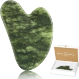 Alyvisun Natural Green Jade Gua Sha Tool, Face, Neck and Body Massage Stone, Facial Massage Board for Relieving Puffiness and Jawline Improving with User Manual, Skincare Gift for Women