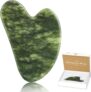 Alyvisun Natural Green Jade Gua Sha Tool, Face, Neck and Body Massage Stone, Facial Massage Board for Relieving Puffiness and Jawline Improving with User Manual, Skincare Gift for Women