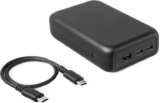 Amazon Basics 20,000mAh High-Capacity 20W Power Bank with 3-Port Output, Black Cable