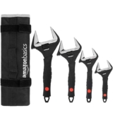 Amazon Basics 4-Piece Adjustable Wrench Set, Soft Grip, Wide Mouth, 6/8/10/12 Sizes, Plumbing Tool Bundle