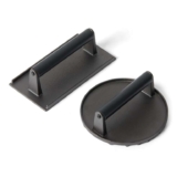 Amazon Basics Cast Iron Burger Press with Wooden Handle 1kg, Meat Press for Grill and Griddle 916g, Black, 2-Pack