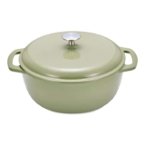 Amazon Basics Cast Iron Casserole Dish with Lid, Enamelled, Round, Heavy-Duty, 4.1 L, Olive