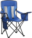 Amazon Basics Comfortable, Heavy Duty, Portable Camping Chair with 4-Can Cooler, Side Pocket, Cup Holder, and Carry Bag, Blue – Large Size