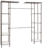 Amazon Basics Expandable Wardrobe and Closet Organiser / Rail with 10 Height-Adjustable Shelves – 35.5 x 145 to 203 x 183 cm, Bronze