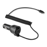 Amazon Basics Fast-Charging Car Charger for Phone and Tablet, Built-in 1.5m Coiled Cable USB-C, 60w, Black