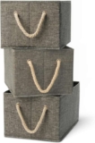 Amazon Basics Foldable Storage Bins with Rope Handles, Charcoal, Large, Pack of 3