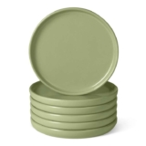 Amazon Basics Glazed Stoneware Salad Plates, 6-Piece Set, 21.1cm, Microwave and Dishwasher-Safe, Olive – prime deal