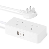 Amazon Basics Power Strip With 2 AC Outlets, 20W USB-C Fast Charging, 2 USB-C Ports, 1 USB-A Port, 5ft Extension Cord – TUV Listed