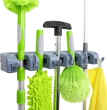 Amazon Basics Rectangular Wall Mount Broom Holder and Garden Tool Organizer, 6 Hook and 5 slot, 43 x 8.5 x 6.2 cm, Gray