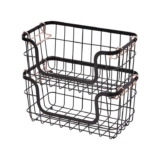 Amazon Basics Stackable Metal Storage Baskets for Kitchen or Bathroom, Rectangular, 2 Pack, 16.3 x 31 x 14.1 cm, Black