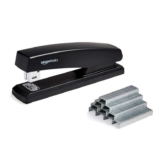 Amazon Basics Stapler with 1000 Staples, 25 sheet capacity, anti-slip rubber base, Black