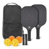 Amazon Basics USAPA-Approved Pickleball Paddle Set with 4 Balls and 2 Grips, Glass-Frame, for Recreational Play, Stealth Black, Pack of 2